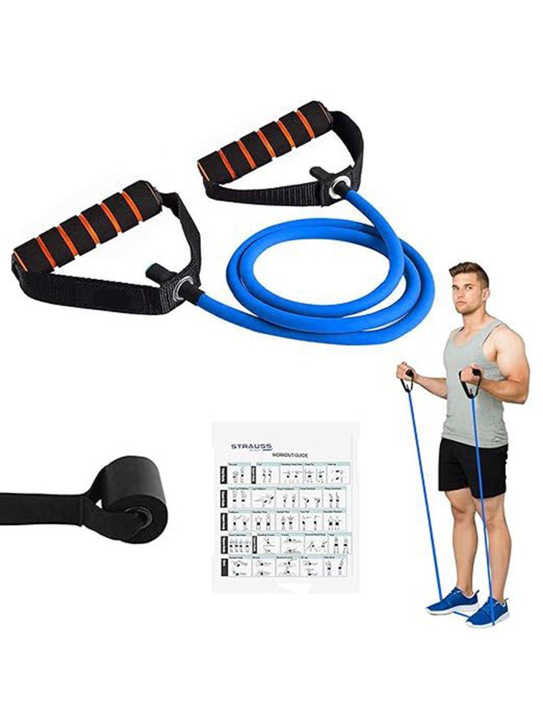 STRAUSS Single Resistance Tube With Foam Handle Workout Accessories