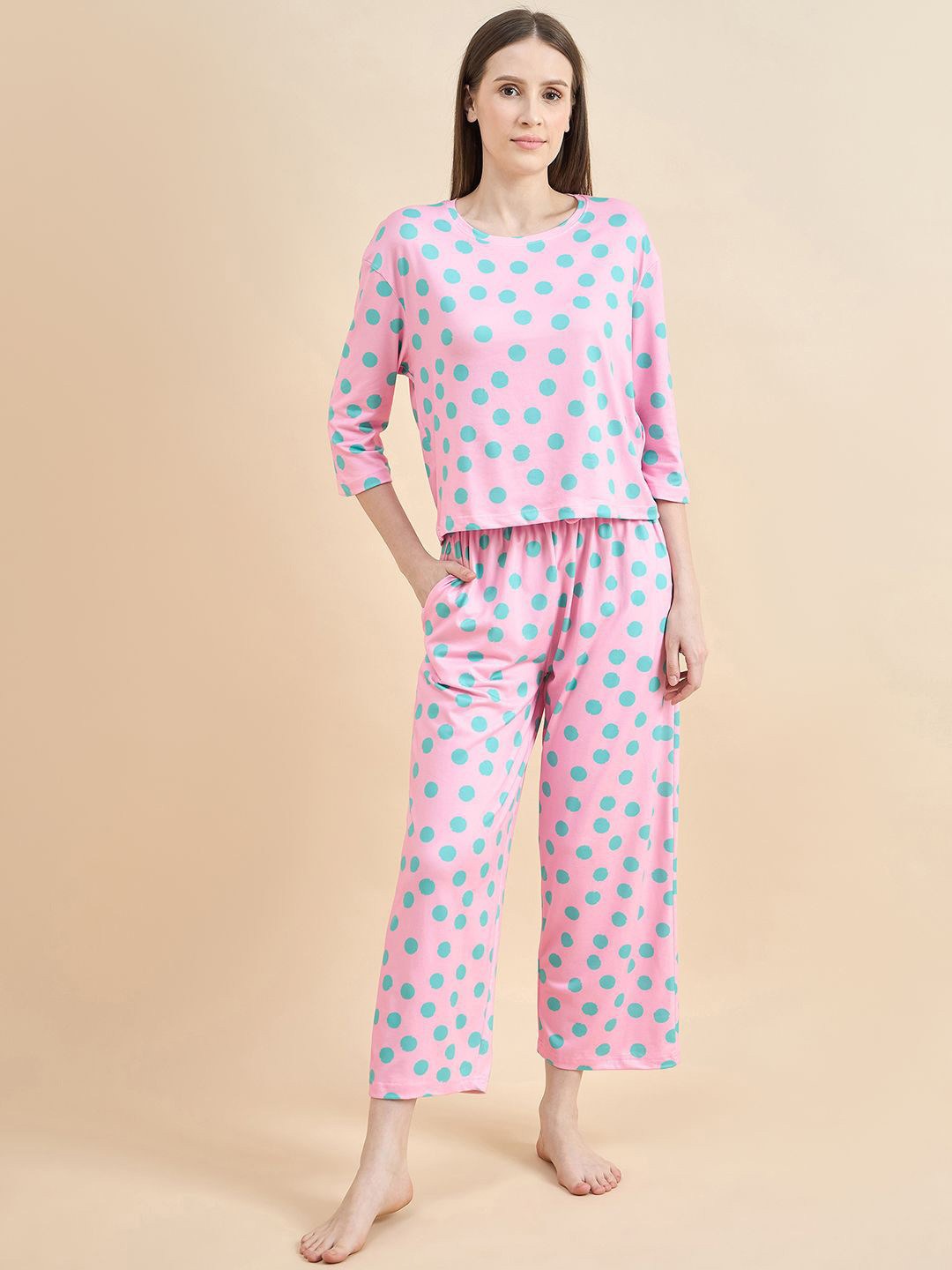 July Women Polka Dots Printed Night suit
