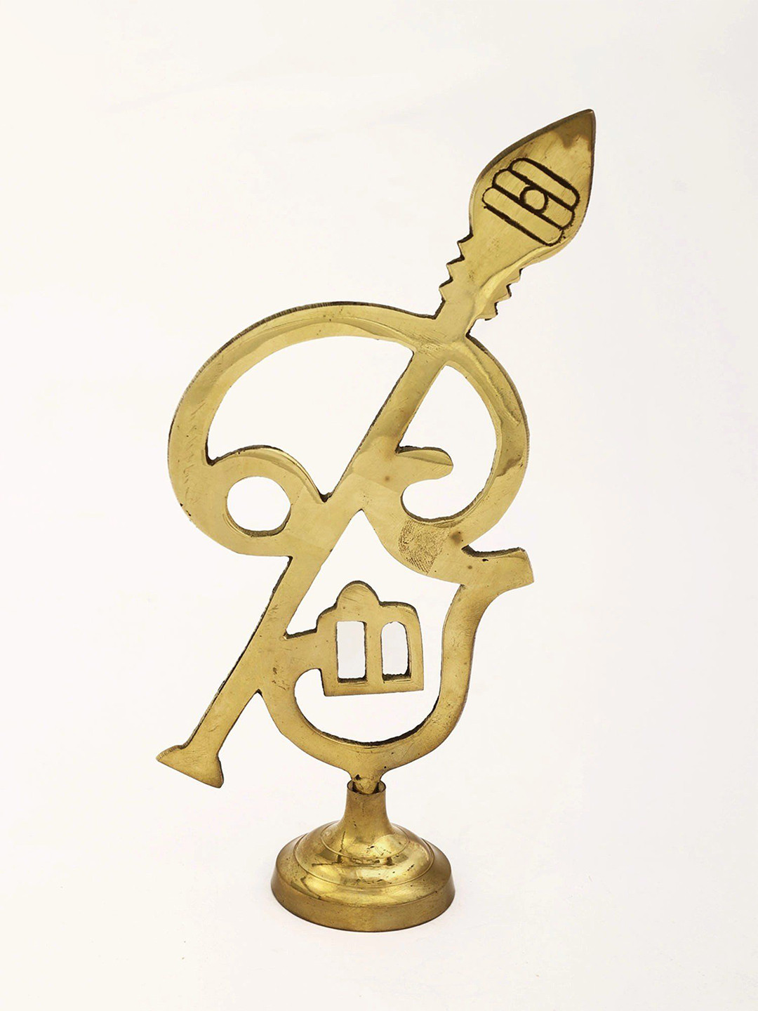 Exotic India Karttikeya Vel with Tamil Om Yellow Brass Metallic Prayer Room Small Showpiece - 7.3 Inches