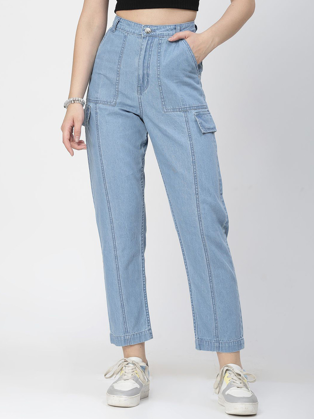 COSMIC TRIO Women Smart Straight Fit High-Rise Cargo Jeans