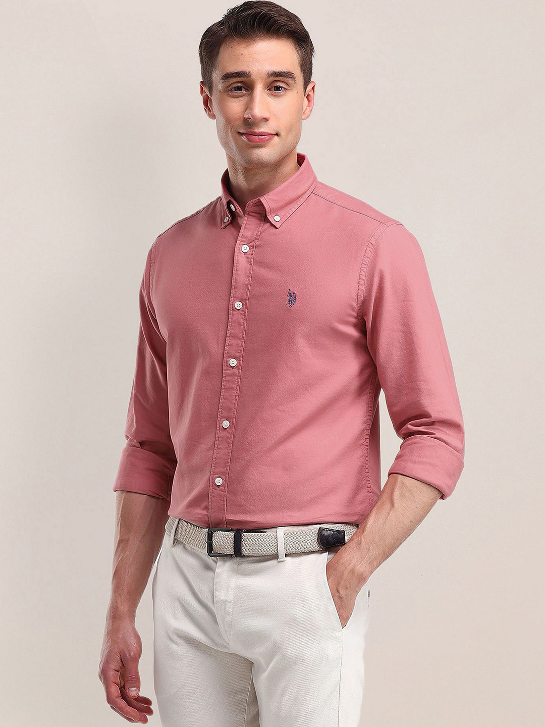 U.S. Polo Assn. Men Modern Button-Down Collar Solid Cotton Slim Fit Casual Shirt