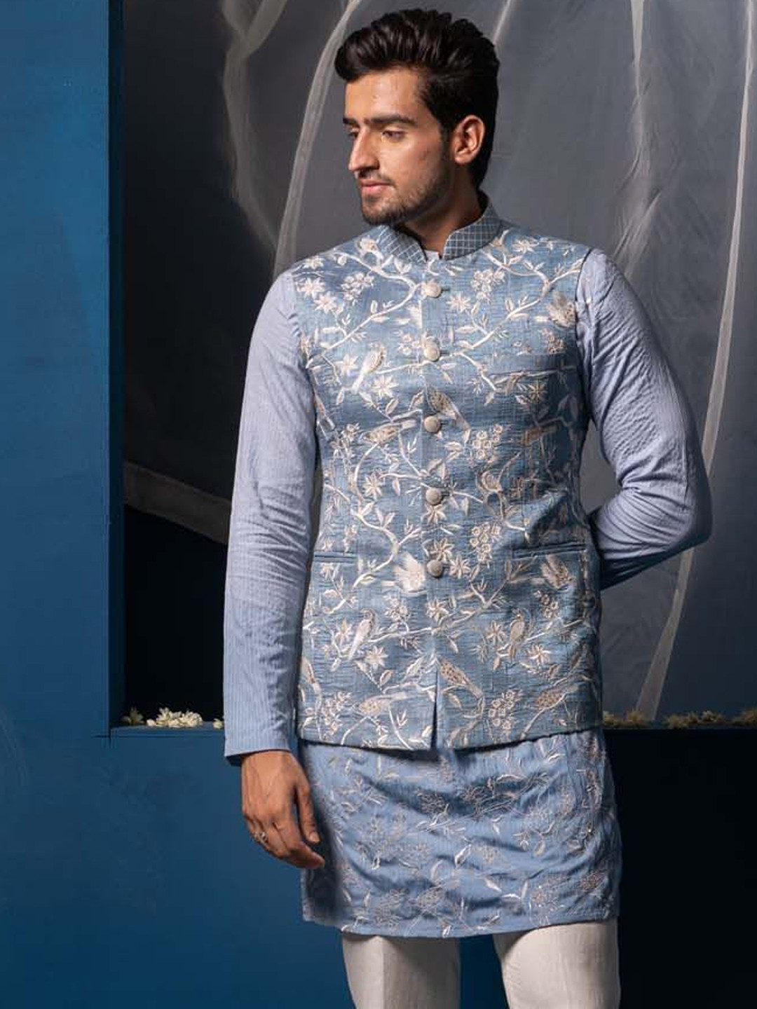 Ayush Jain Embroidered Woven Nehru Jacket