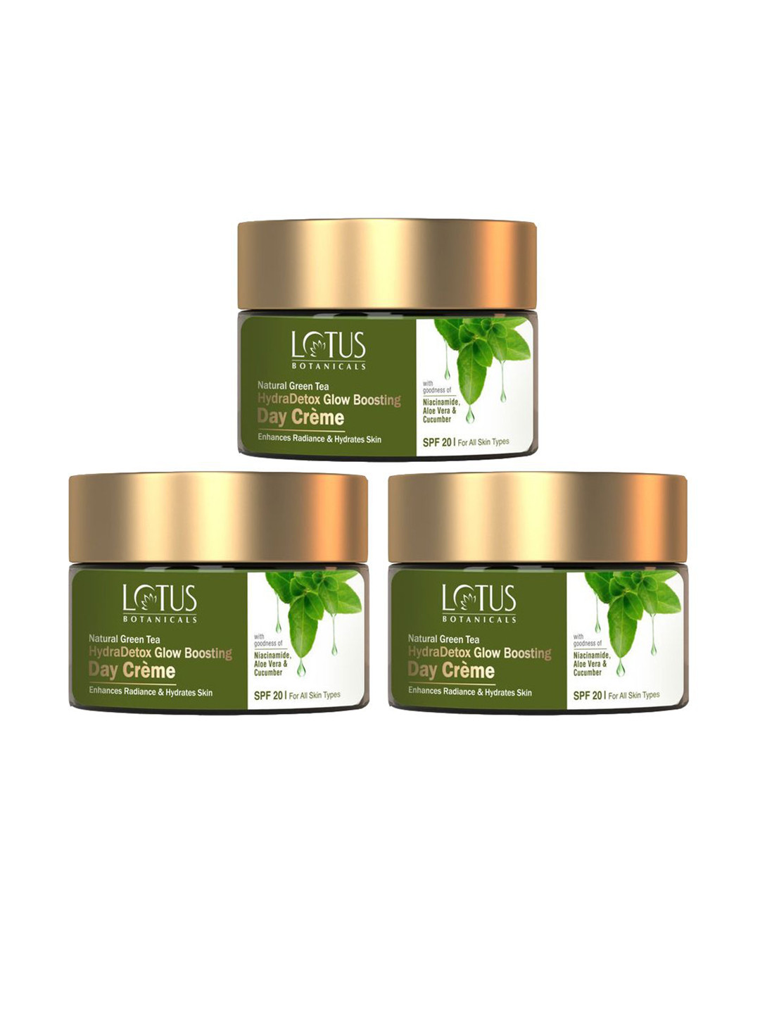Lotus Botanicals HydraDetox Set Of 3 Green Tea Day Cream With Niacinamide-50g Each