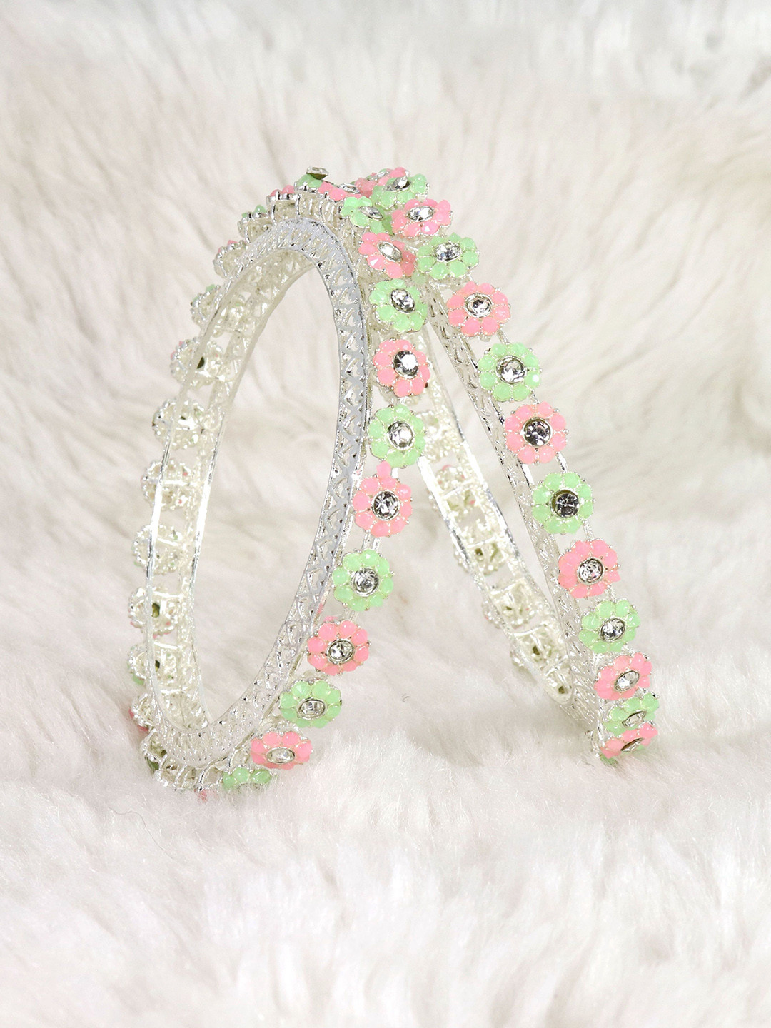 LAVAZZA Set of 2 Zircon Stone Studded Adorned Latest Kada Bangles