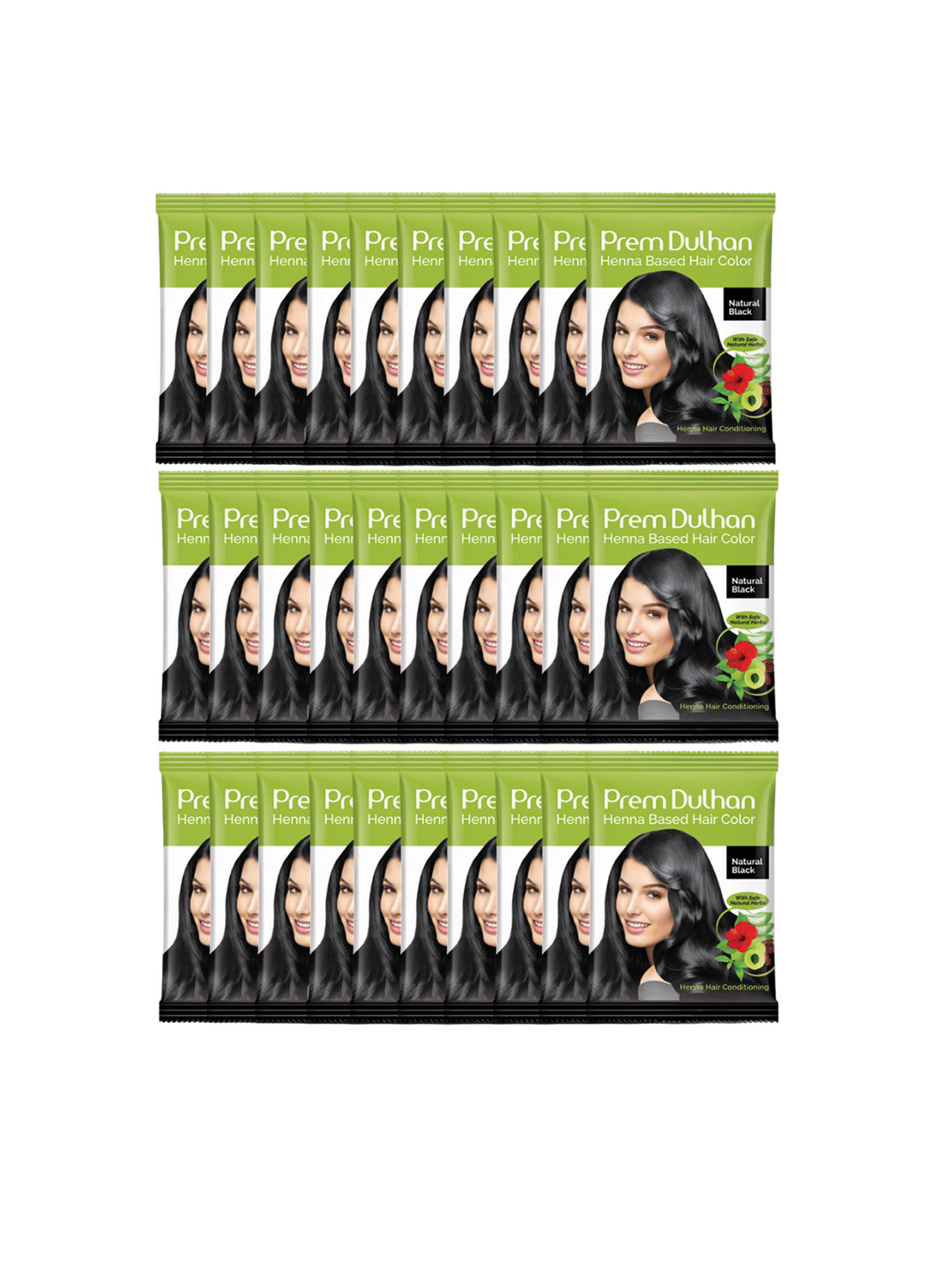Prem Dulhan Set Of 30 Henna Based Hair Colour - 10 g Each- Natural Black