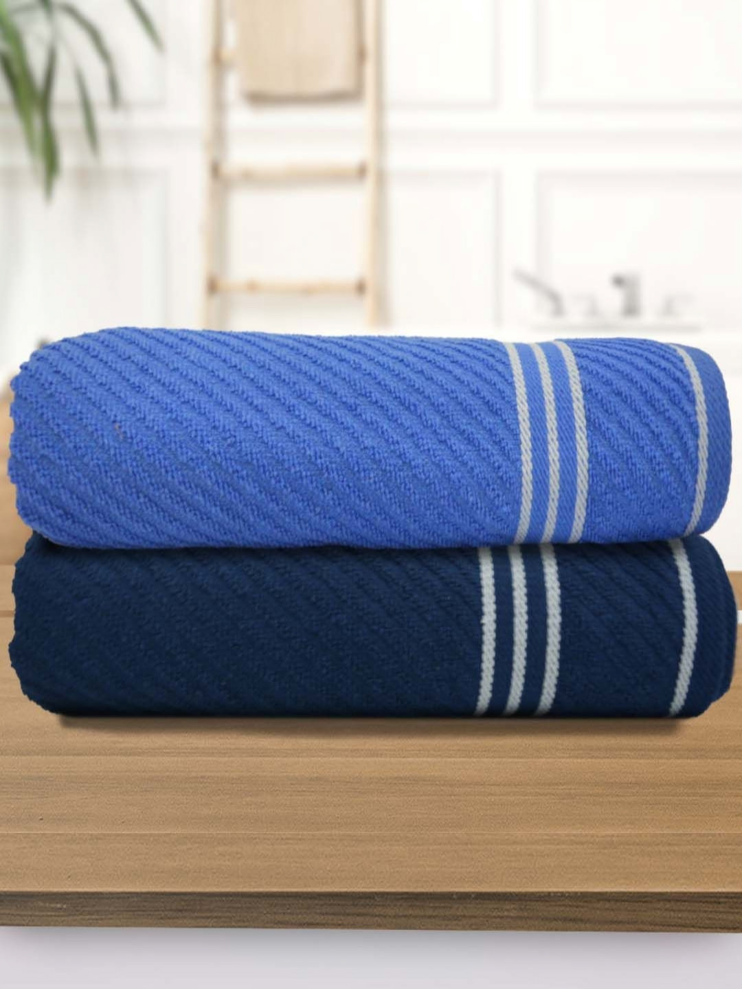 Aura Blue & Navy Blue 2 Pcs Cotton 400 GSM Bath Towel