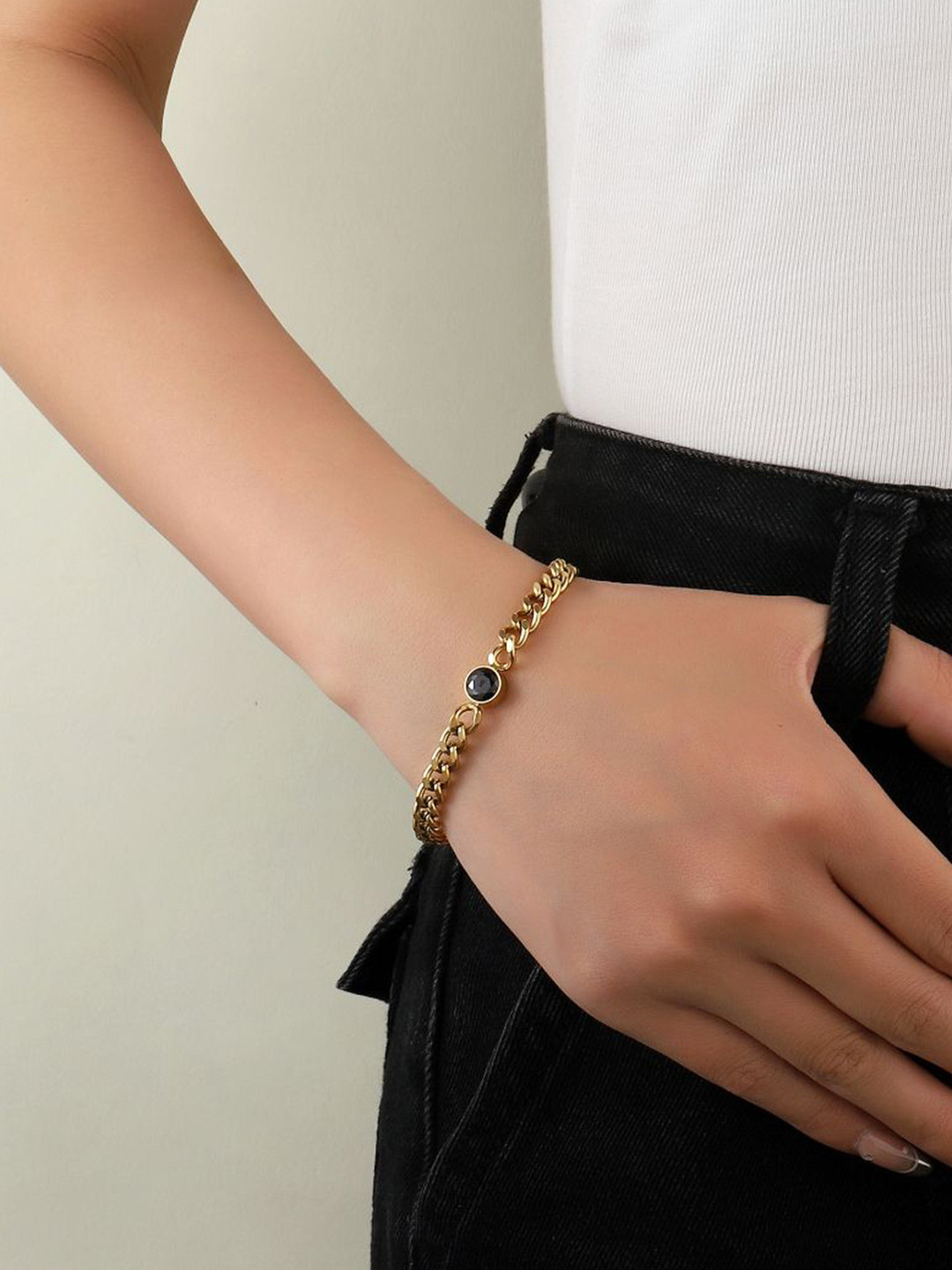 SALTY Stainless Steel Stone-Studded Treasure Link Bracelet