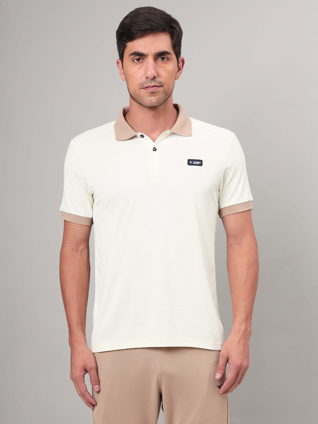 Technosport Men UPF50 Self Design Polo Collar Slim Fit T-Shirt