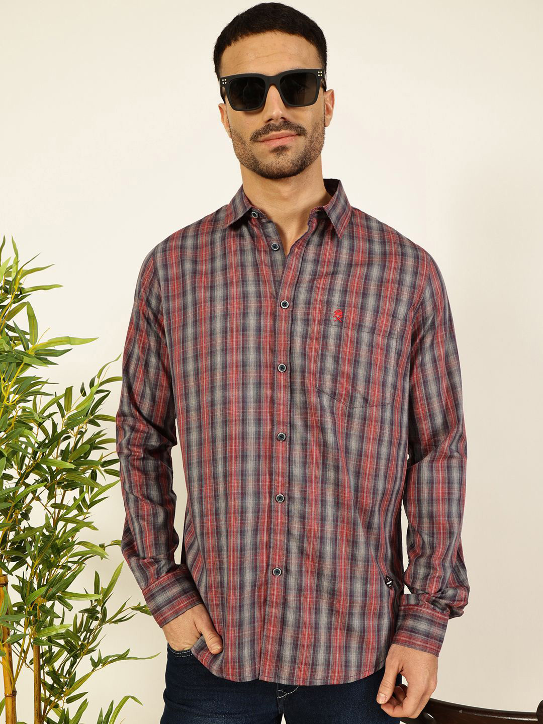 Thomas Scott Men Premium Spread Collar Multi Striped Cotton Slim Fit Casual Shirt