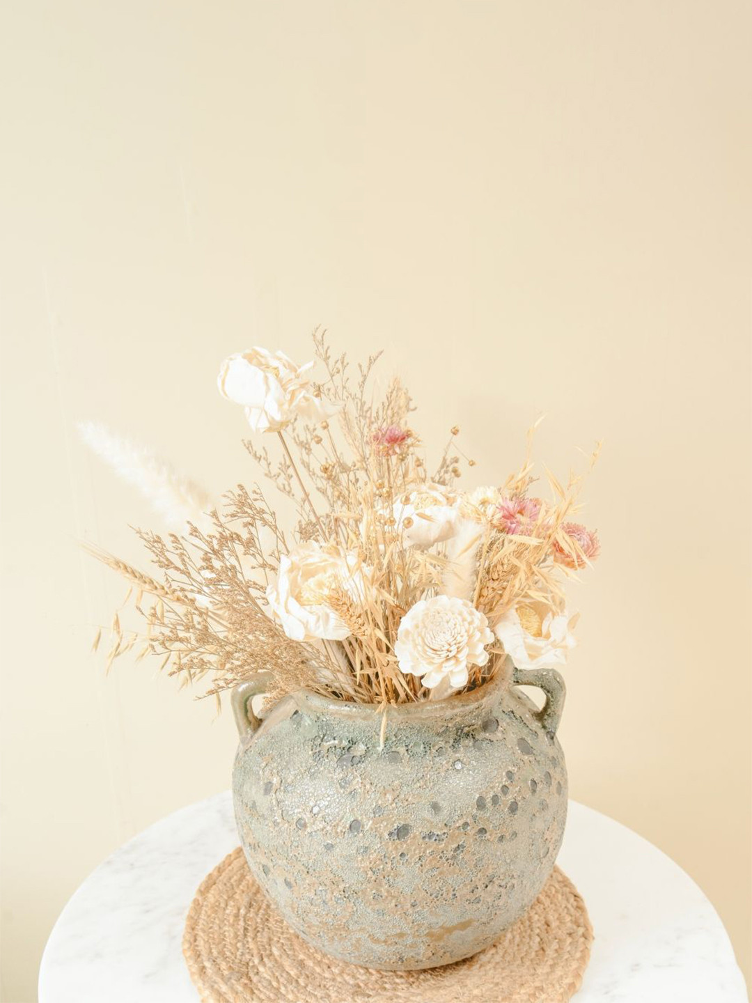 ArteCasa Vintage Elegnace With Bunch Beige & Grey Ceramic Flower Vase