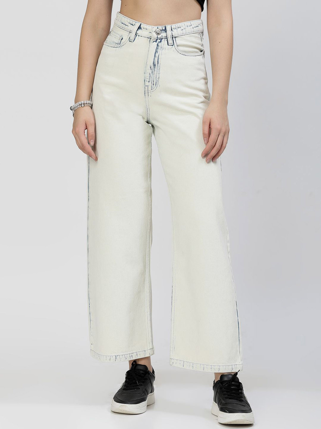 COSMIC TRIO Women Smart Straight Fit High-Rise Acid Wash Jeans