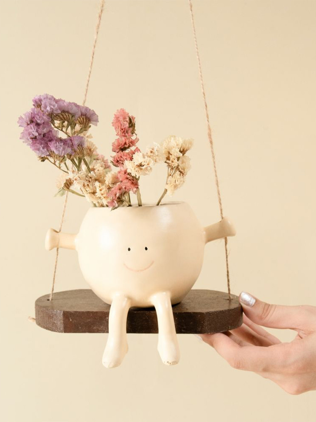 ArteCasa White & Brown Textured Elegant Swing Planter