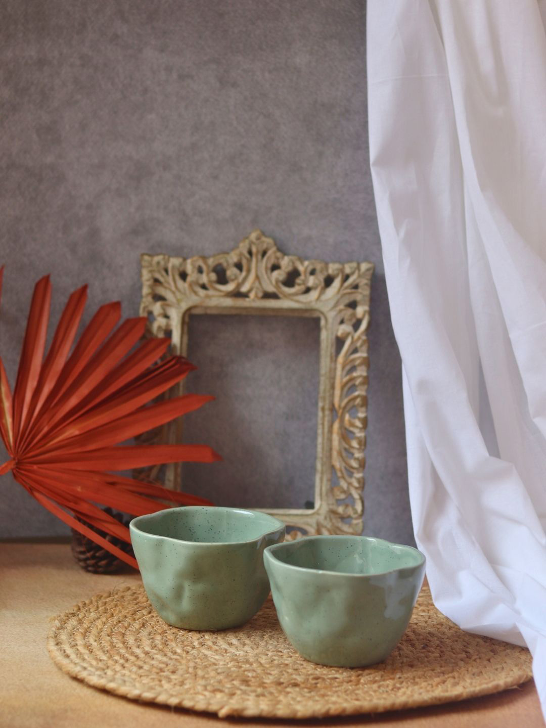 WEAVING HOMES Green 2 Pieces Ceramic Serving Bowls