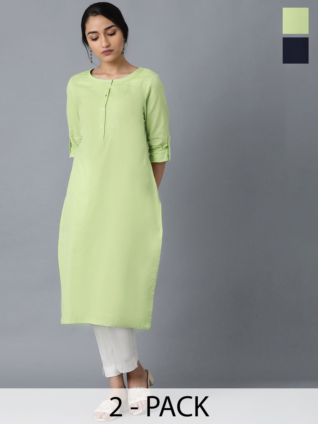 W Selection of 2 Roll Up Sleeves Straight Kurtas