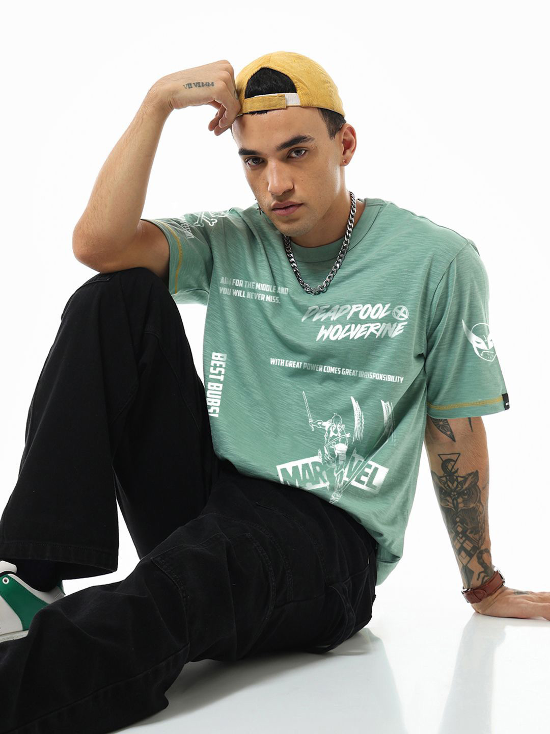 Bewakoof Air 1.0 Men Granite Green Irresponsible Graphic Printed Oversized T-shirt