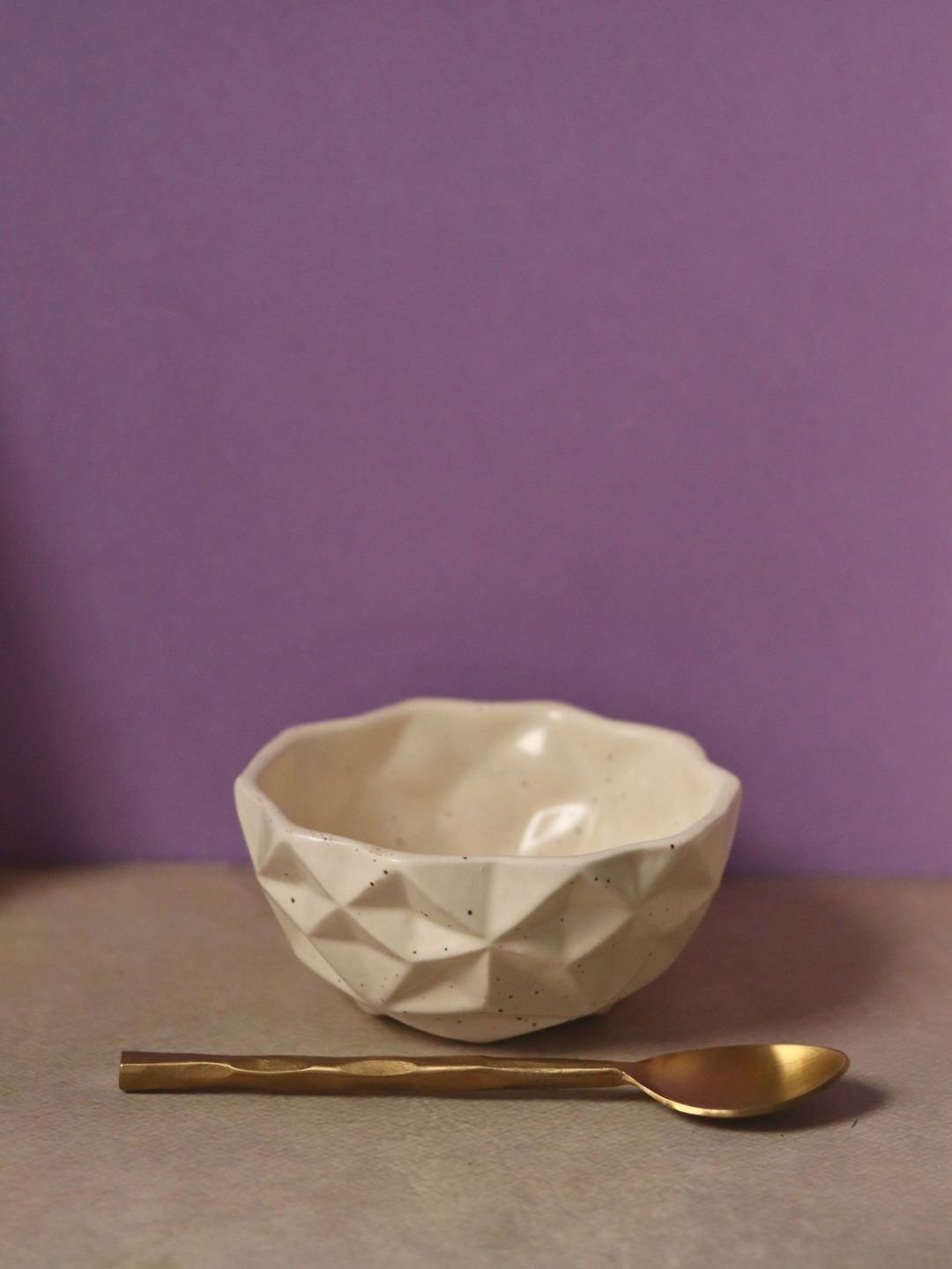 WEAVING HOMES White Textured Ceramic Glossy Serving Bowl 220ml