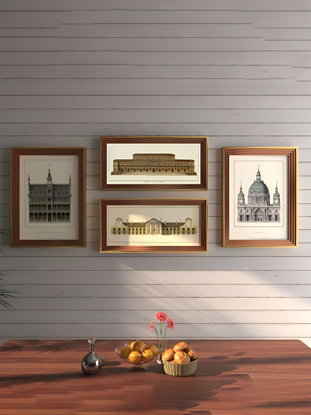 Art Street 4 Pieces Brown & White Wall Paintings