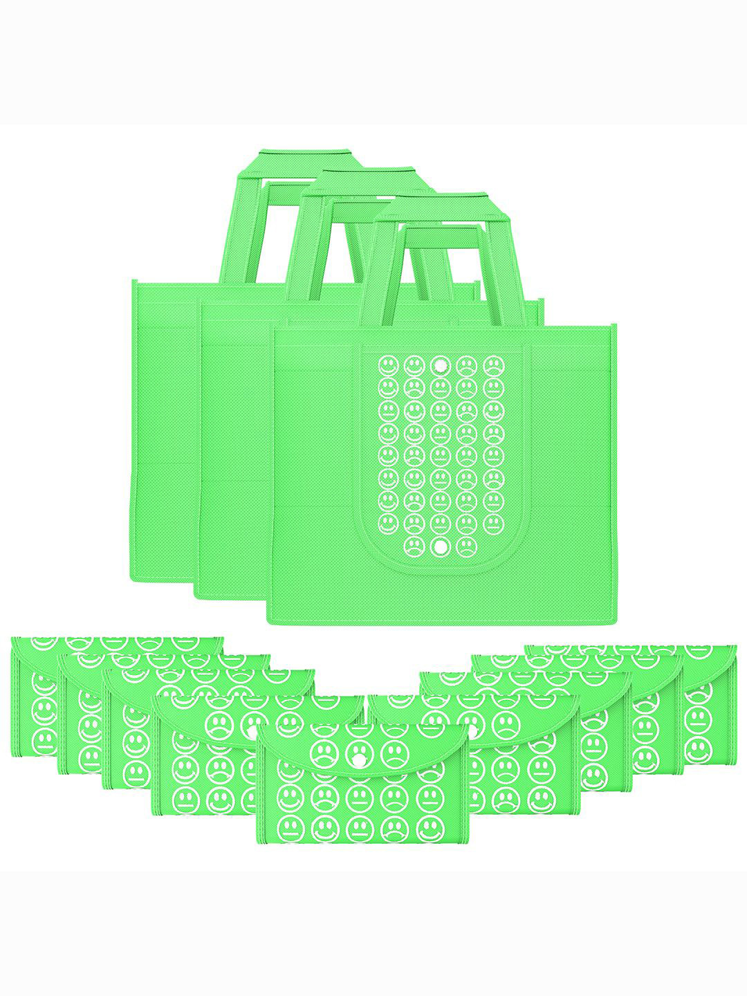 Kuber Industries Set of 12 Smiley Printed Lightweight Foldable & Reusable Shopping Bags