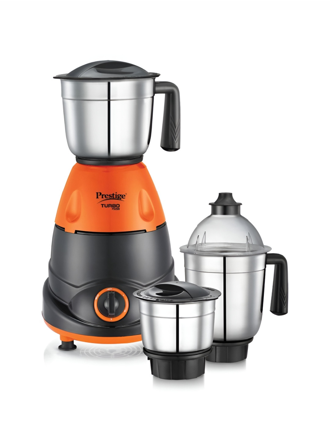Prestige Turbo Orange Stainless Steel Safety Lock 3 Jars Wet and Dry Grinder-750W