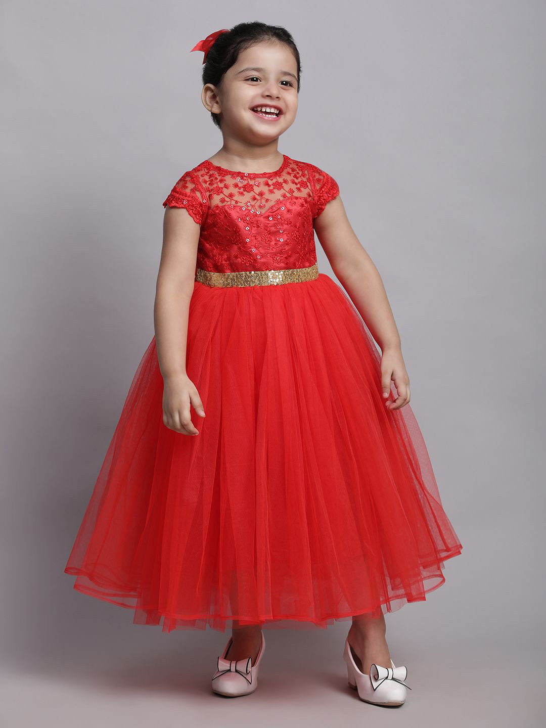 Toy Balloon Girls Solid Embroidered Net Fit & Flare Maxi Dress