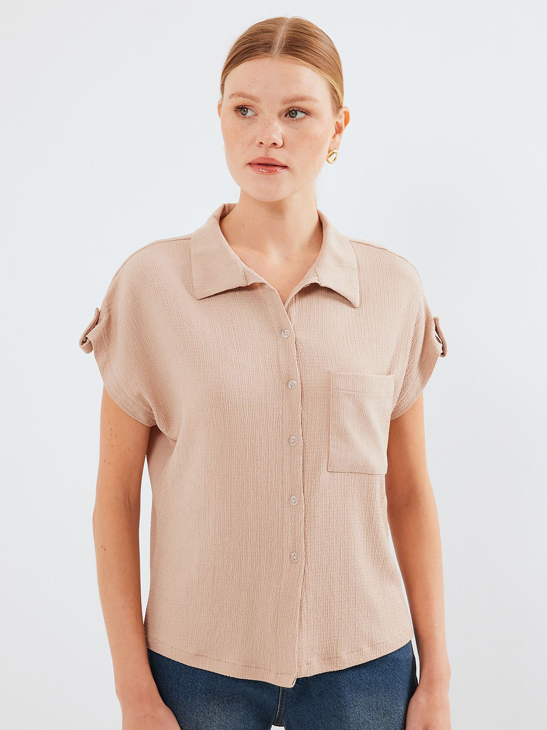 BIGDART Women Spread Collar Solid Casual Shirt