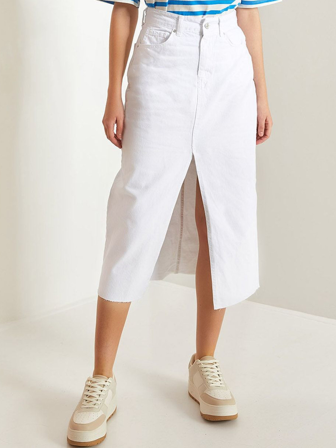 BIANCO LUCCI Women Pure Cotton Aline Midi Length Skirt