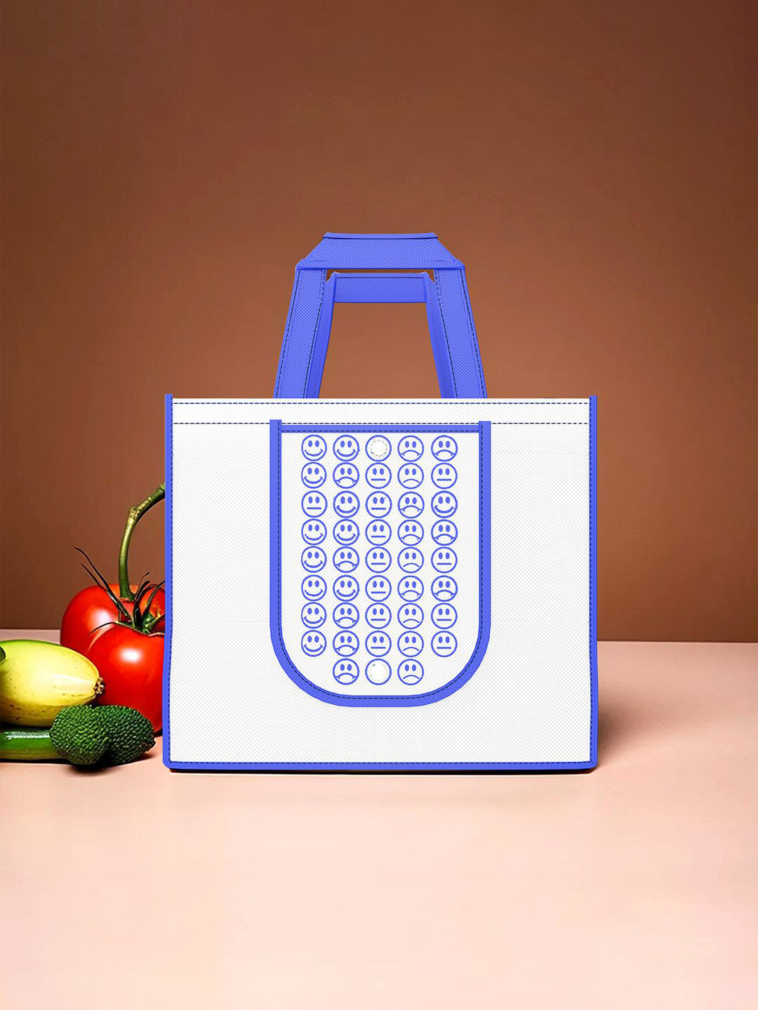 Kuber Industries Set of 5 Smiley Printed Lightweight Foldable & Reusable Shopping Bags