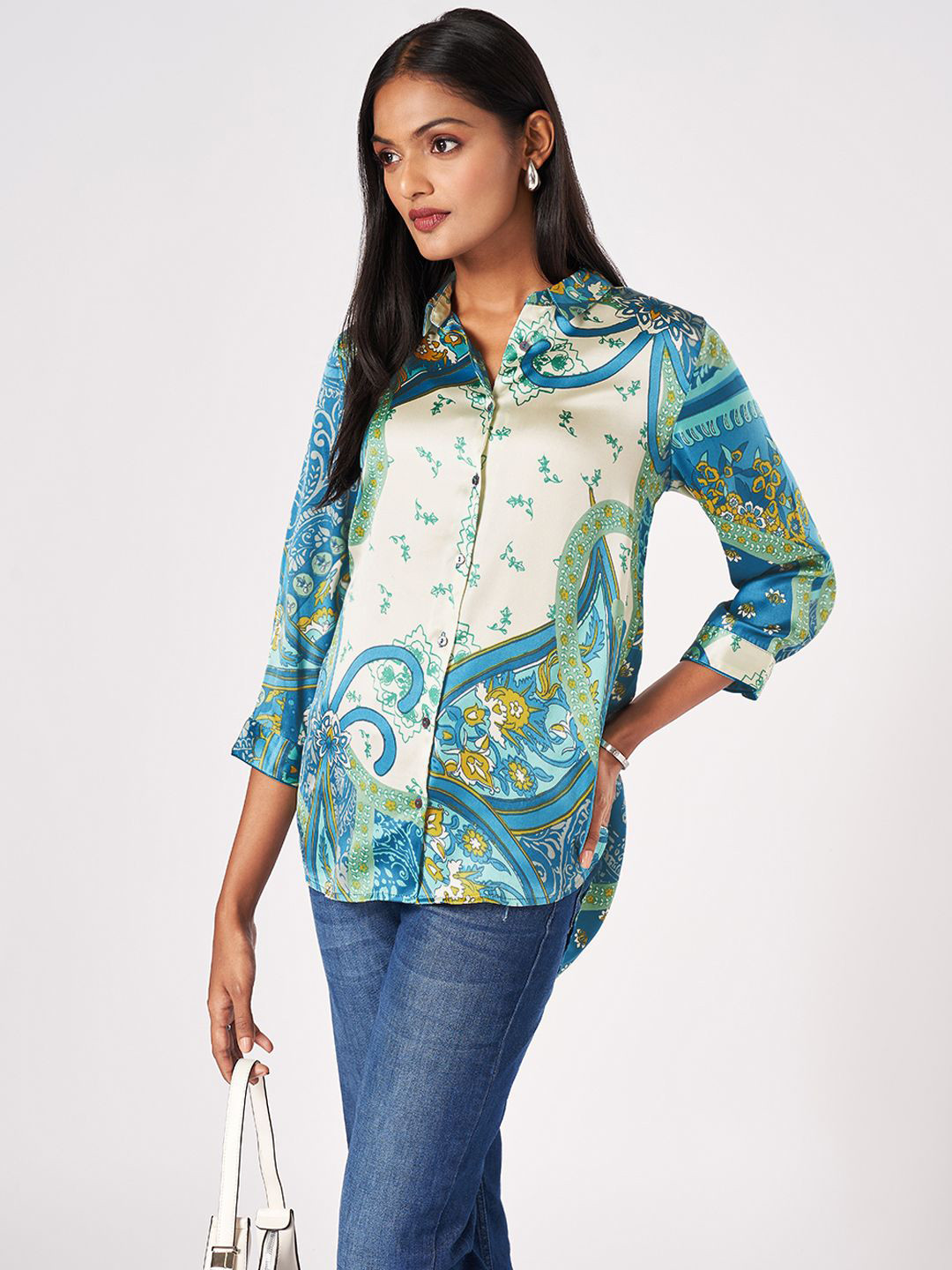 Marigold Lane Print Shirt Style Top