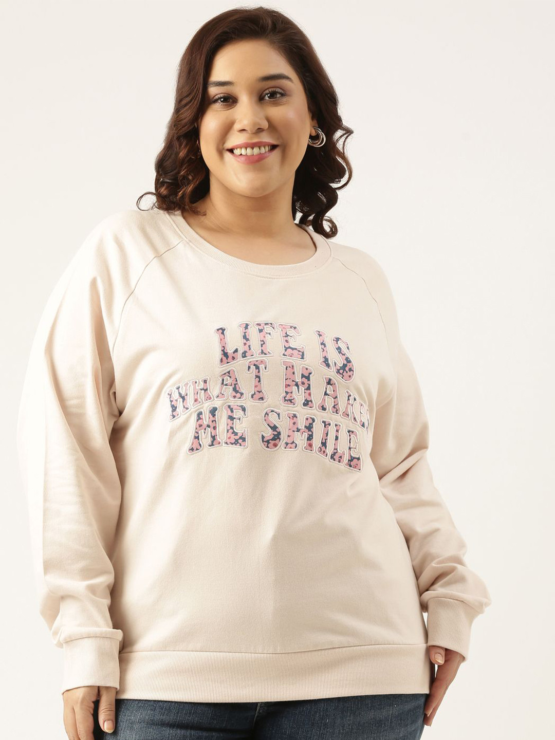 MARCA Bold Women Plus Size Graphic Printed Pure Cotton Sweatshirt