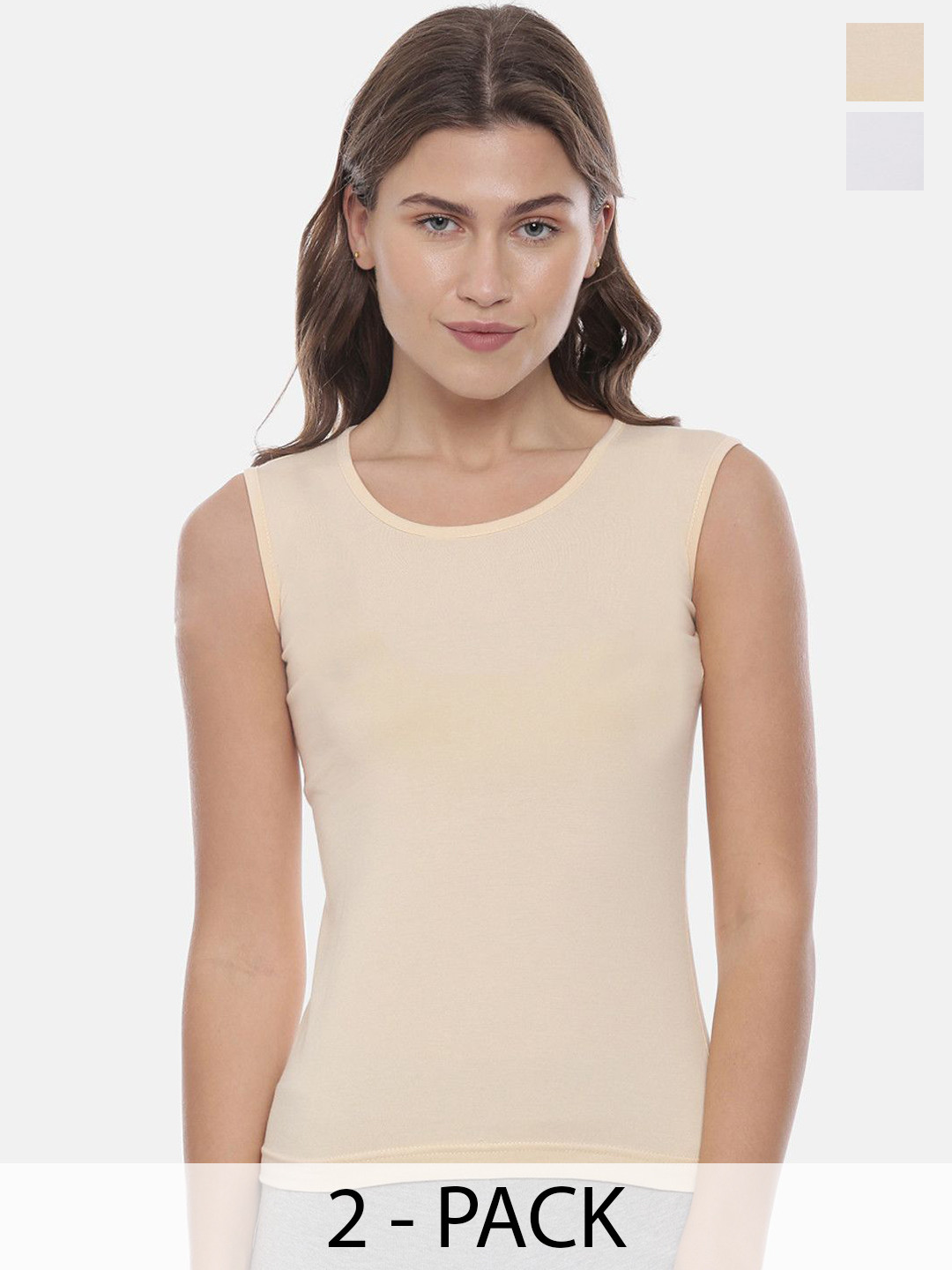GOLDSTROMS Pack Of 2 Cotton Non-Padded Camisoles-SLP-9000-SKN-WHT