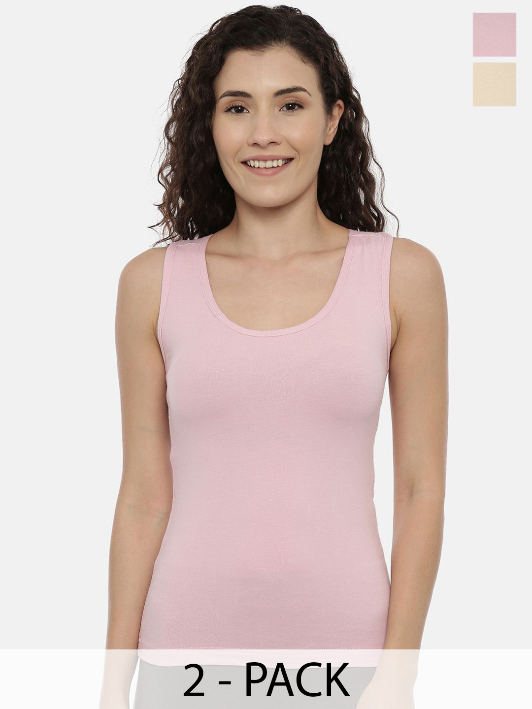 GOLDSTROMS Pack Of 2 Cotton Non-Padded Camisoles-SLP-9002-PNK-SKN