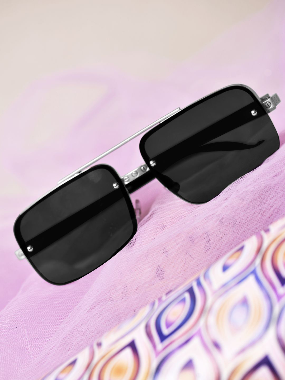 DressBerry Unisex Browline Sunglasses With UV Protected Lens DBSG24-2317-BK2