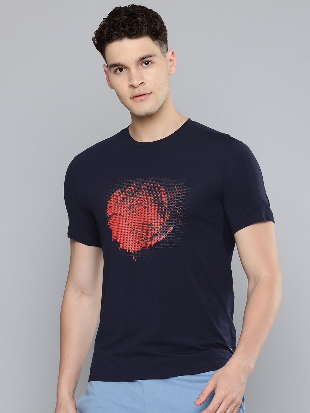 Decathlon ARTENGO - Men Navy Printed Soft Short Sleeve Tennis T-Shirt