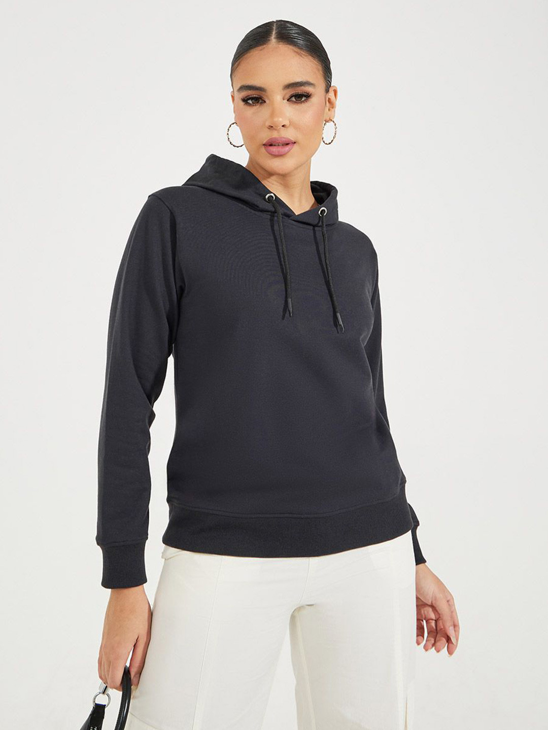 Styli Women Solid Regular Fit Casual Sweatshirt