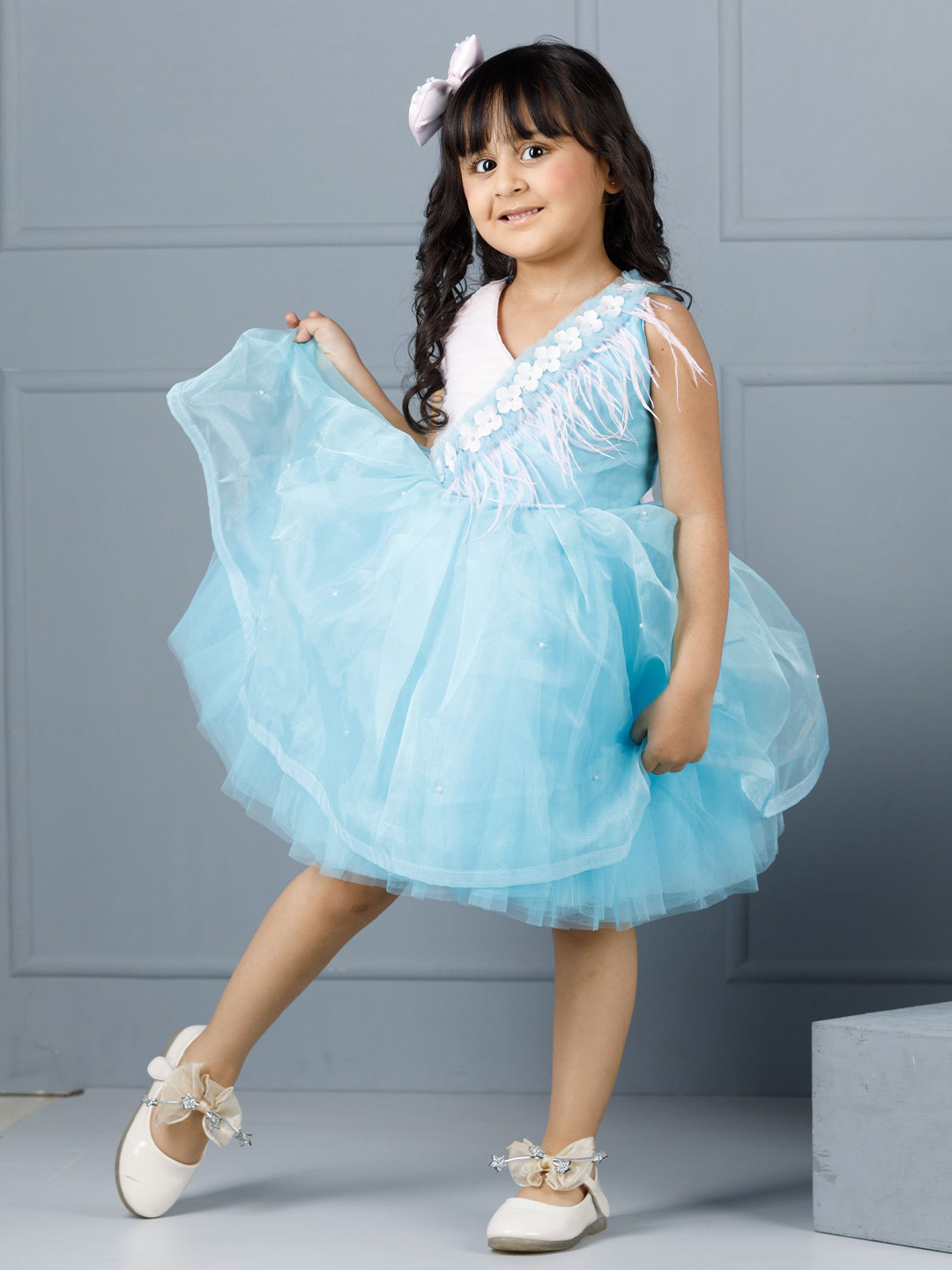 The Lush Affair Girls Net Bow Detail Fit & Flare Dress