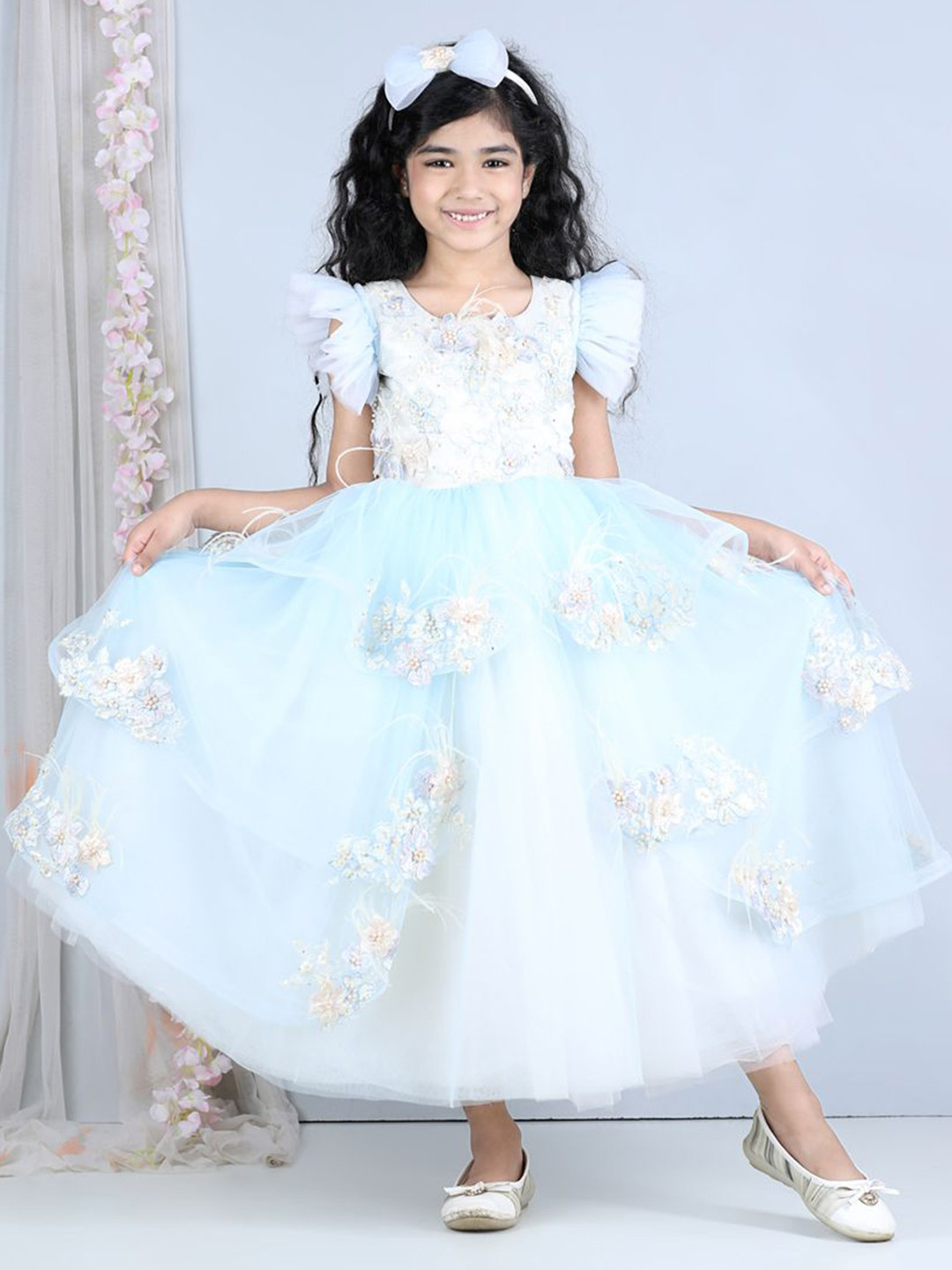 The Lush Affair Embellished Flutter Sleeve Net Maxi Dress