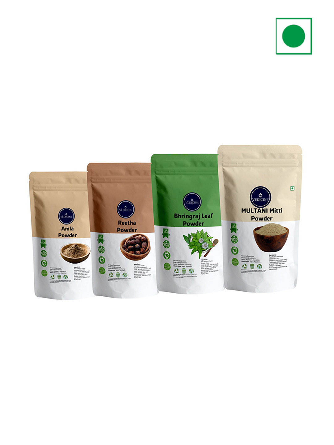 VEDICINE Set Of 4 Multani Mitti Amla Reetha Bhirngraj Powder For Hair Care - 100 g