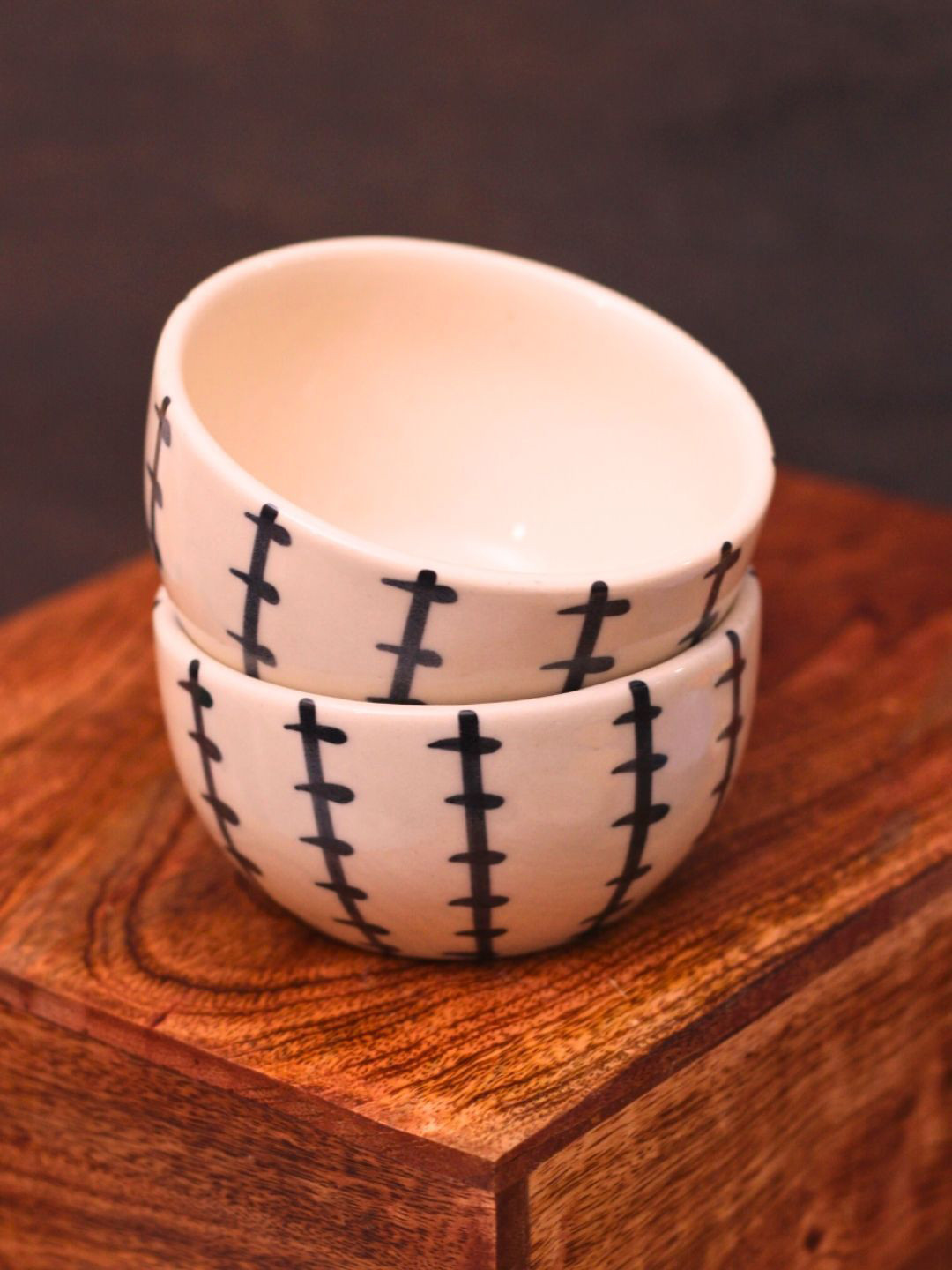WEAVING HOMES White & Black 2 Pieces Printed Ceramic Soup Bowls 300 ml