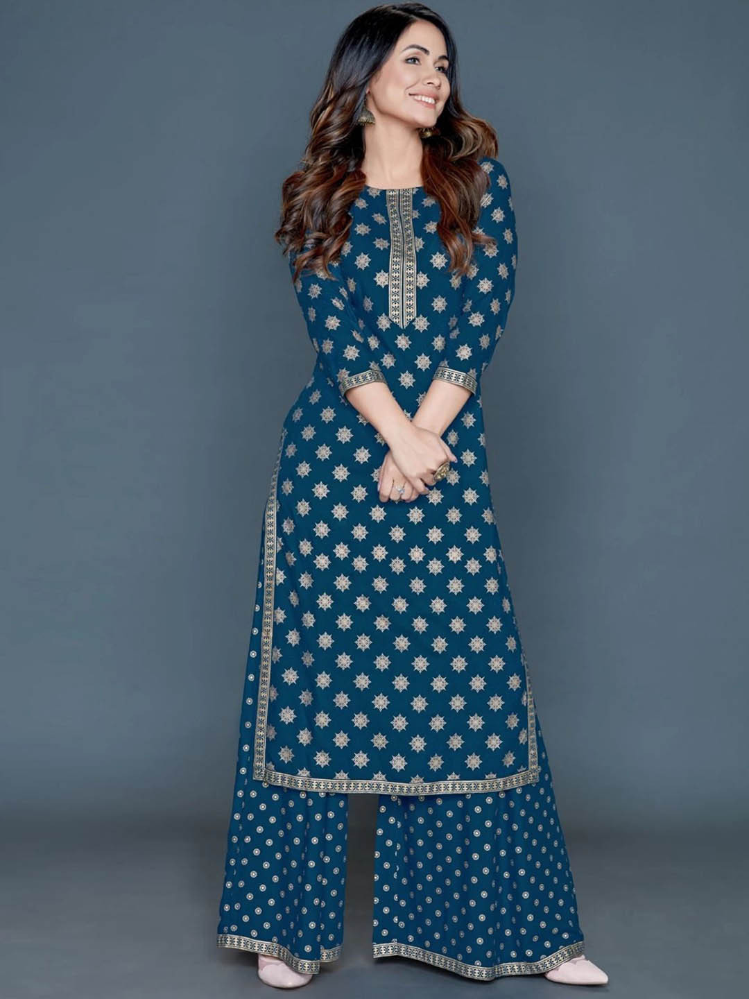 Jayalakshmi Silks Ethnic Motifs Printed Regular Straight Kurta with Palazzos