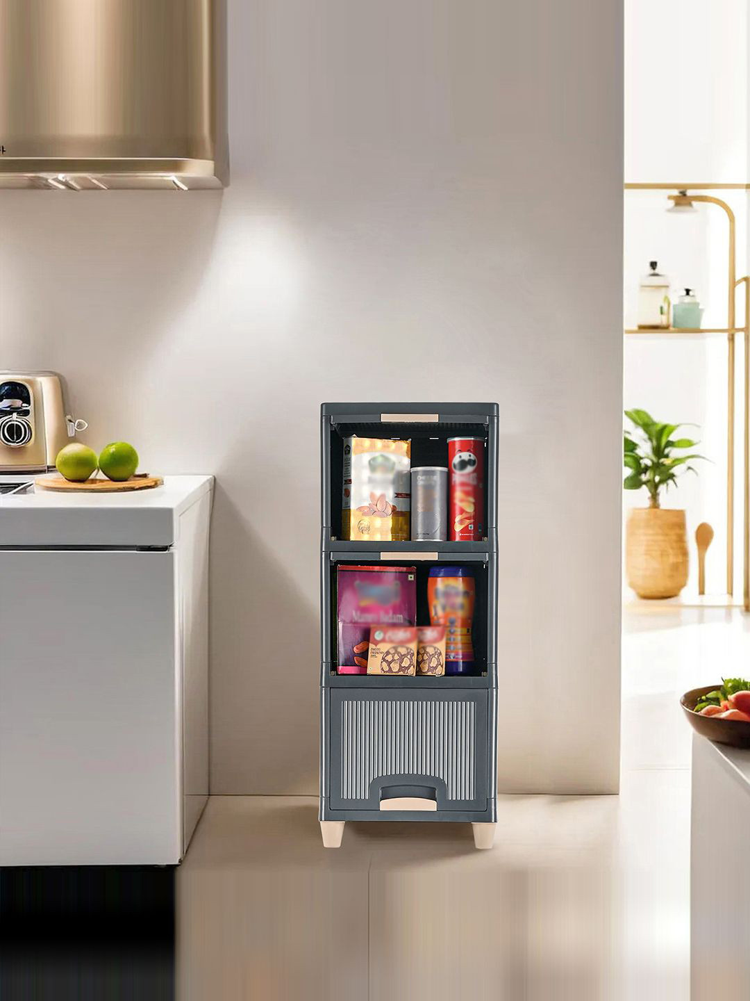 Kuber Industries 3 Unit Grey & Beige Multi-Utility Organisers