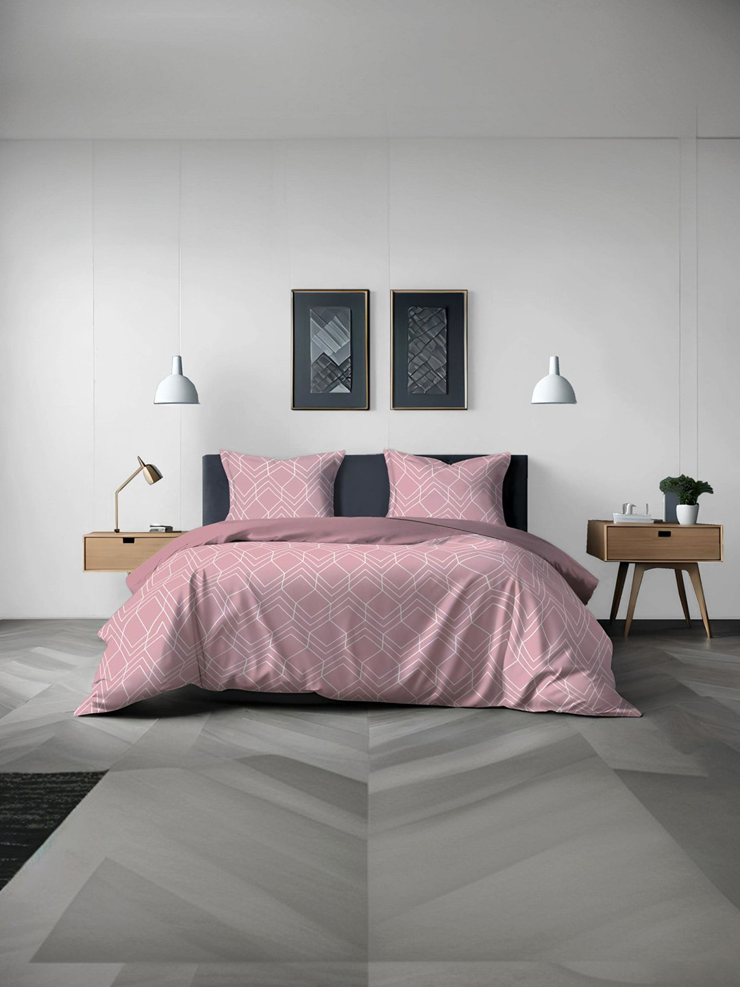 MUSH Lavender Geometric Bamboo Skin-Friendly 300 TC King Fine Bedsheet with 2 Pillow Covers-274 x 274 cm