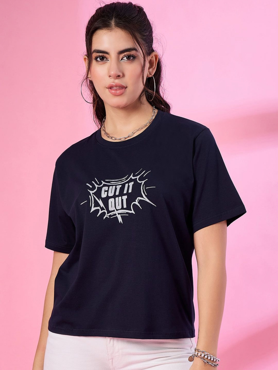 CUPID Women Typography Printed Round Neck Cotton Oversized T-Shirt