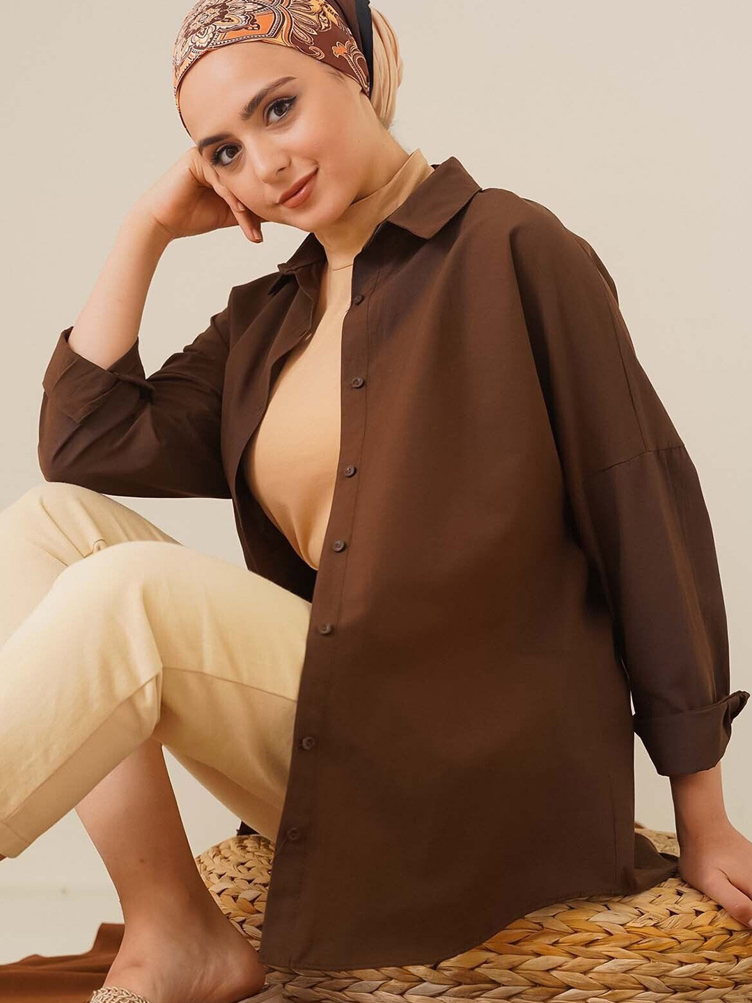 BIGDART Women Spread Collar Solid Casual Shirt