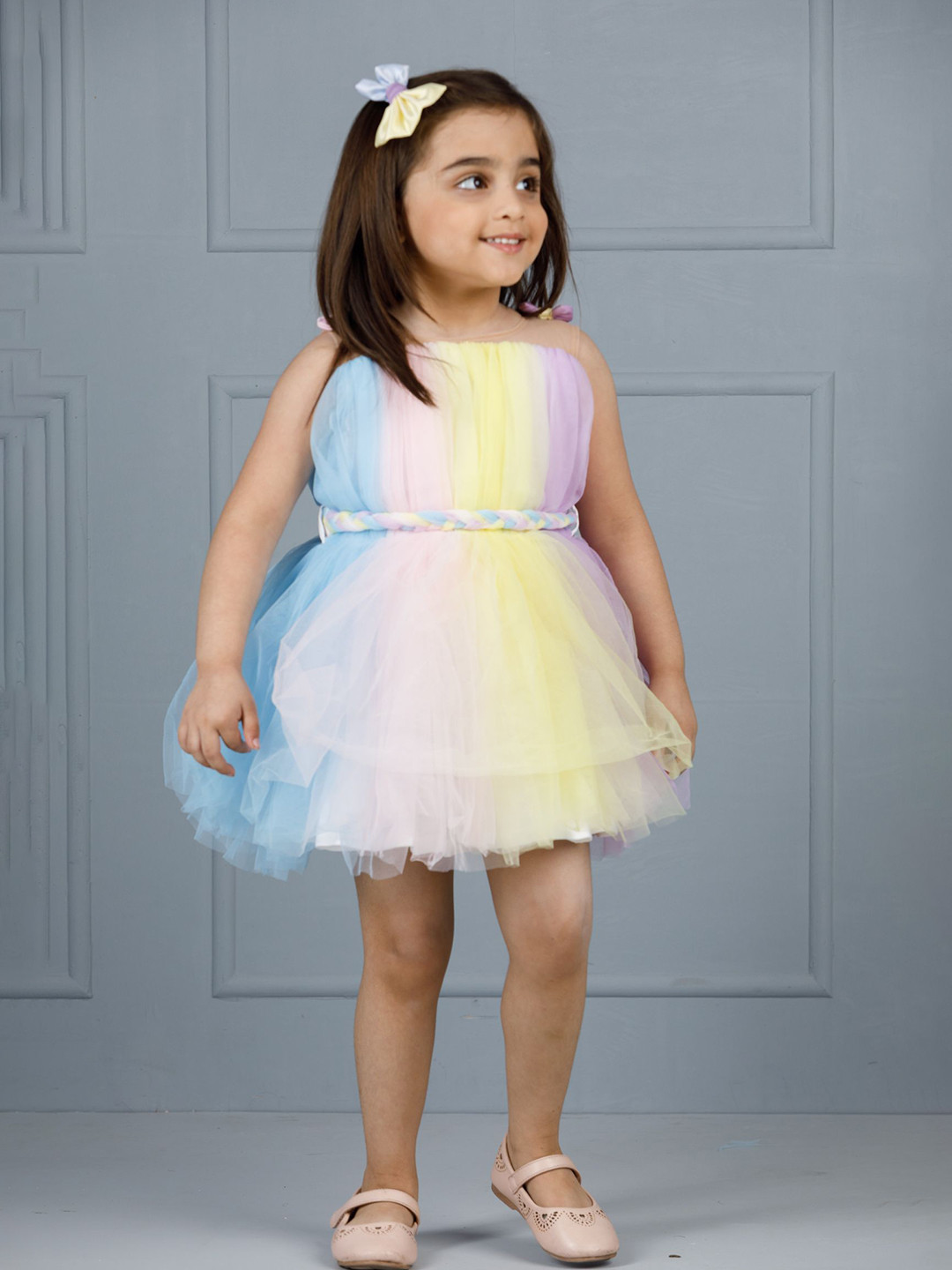 The Lush Affair Girls Off-Shoulder Net Fit & Flare Dress