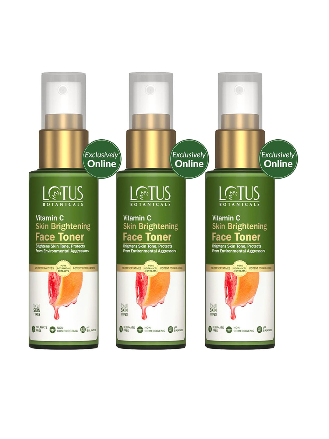 Lotus Botanicals Set Of 3 Vitamin C Skin Brightening Face Toner-50ml Each