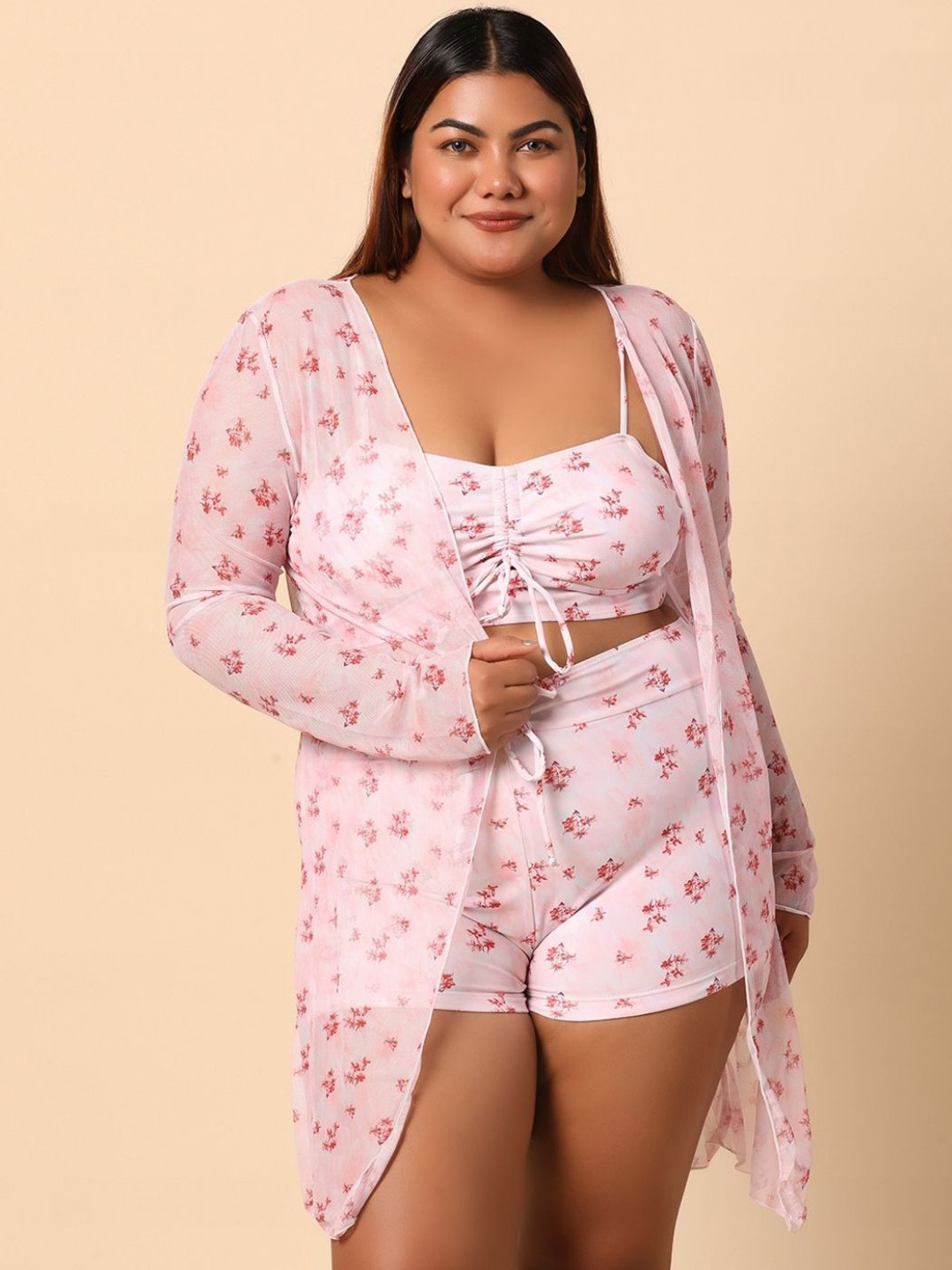 WomanLikeU Floral Printed Tankini Set With Shrug