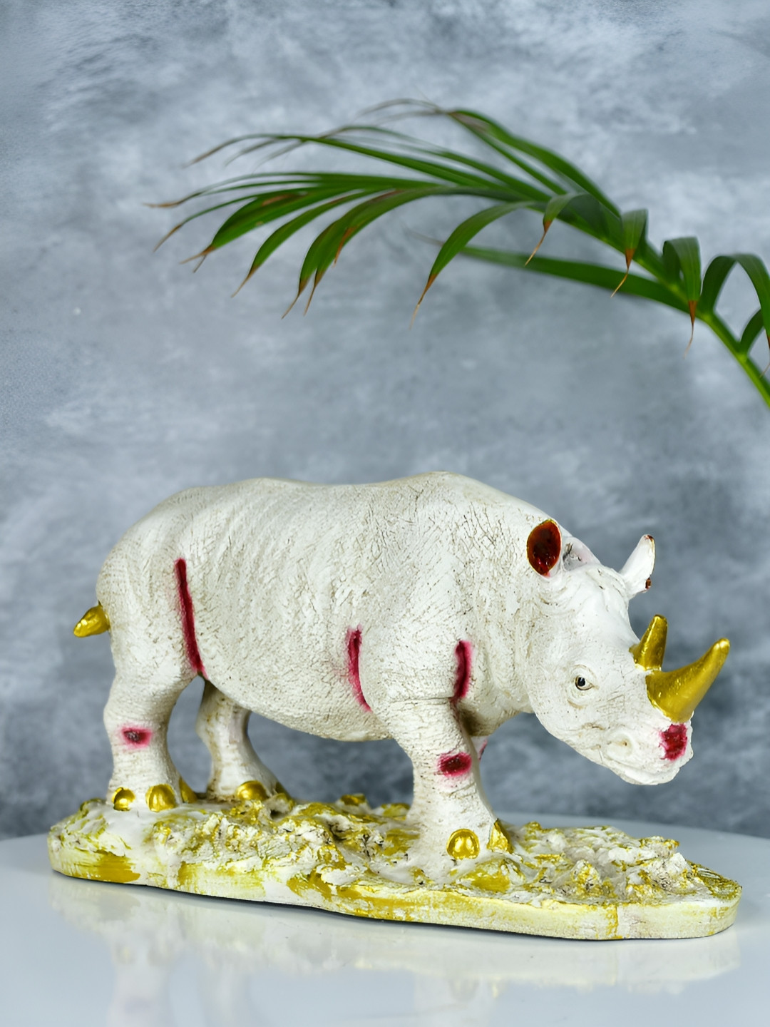 SOWPEACE Rhino Gold Resin Glossy Living Room Medium Showpiece - 6.3 Inches