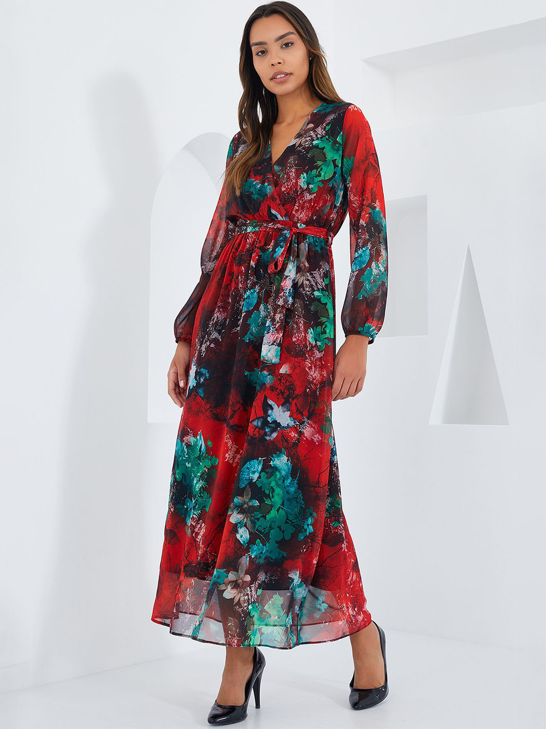 BIGDART Belted Floral Maxi Dress