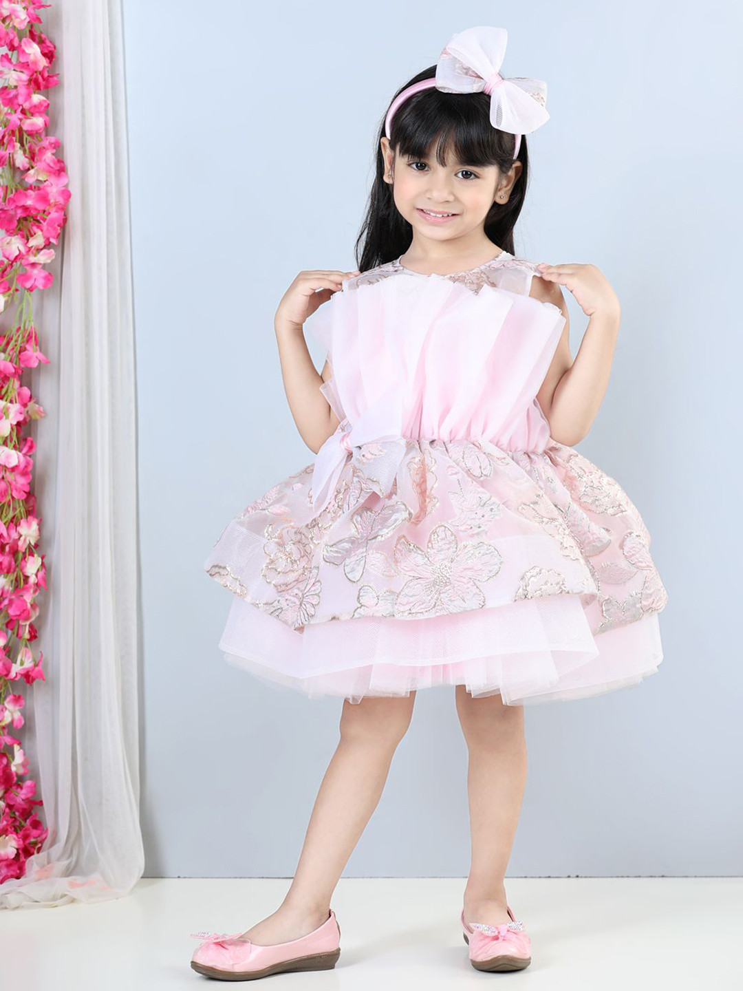 The Lush Affair Girls Geathered Net Fit & Flare Dress