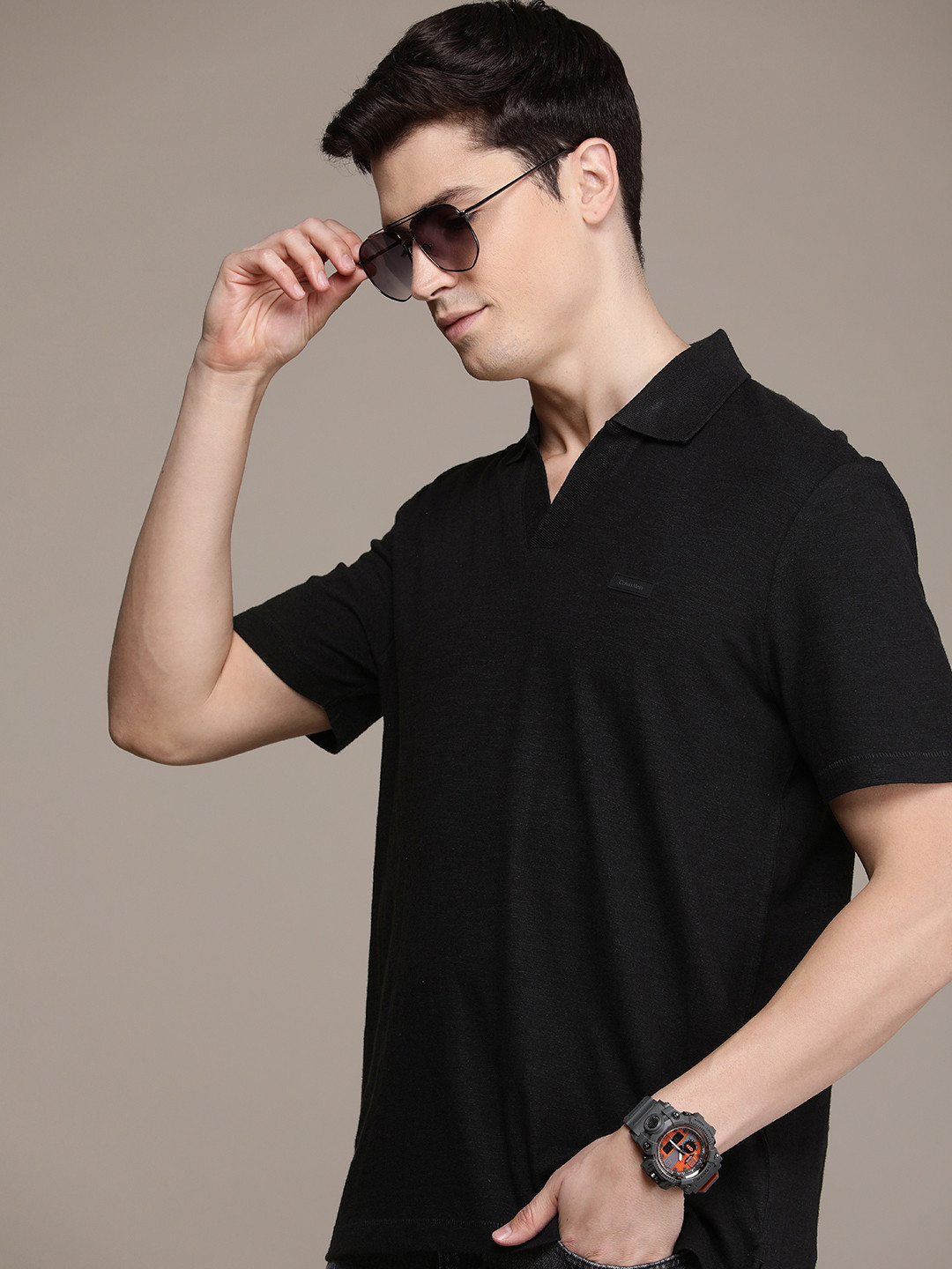 Calvin Klein Jeans Cotton Linen Polo Collar T-shirt